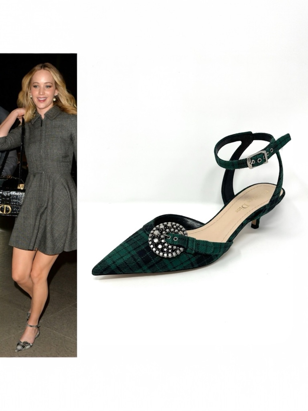 Christian Dior Gang Green Black Tartan Plaid Kitten Heels Pumps Mules Shoes 37 7